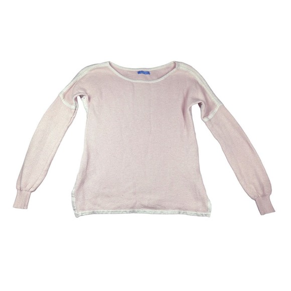 BURGESS Pink White‎ Sweater Cotton/Cashmere Ribbed Round Neck Pullover Small - Picture 1 of 9